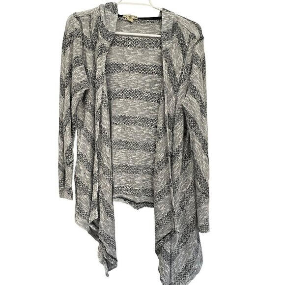 Live And Let Live Womens Open-Front Cardigan 2X Gray & Black Knit Stripe Pattern - Picture 1 of 5